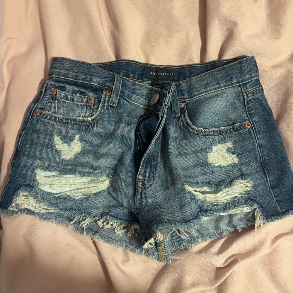 Aeropostale Blue Ripped Jean Shorts